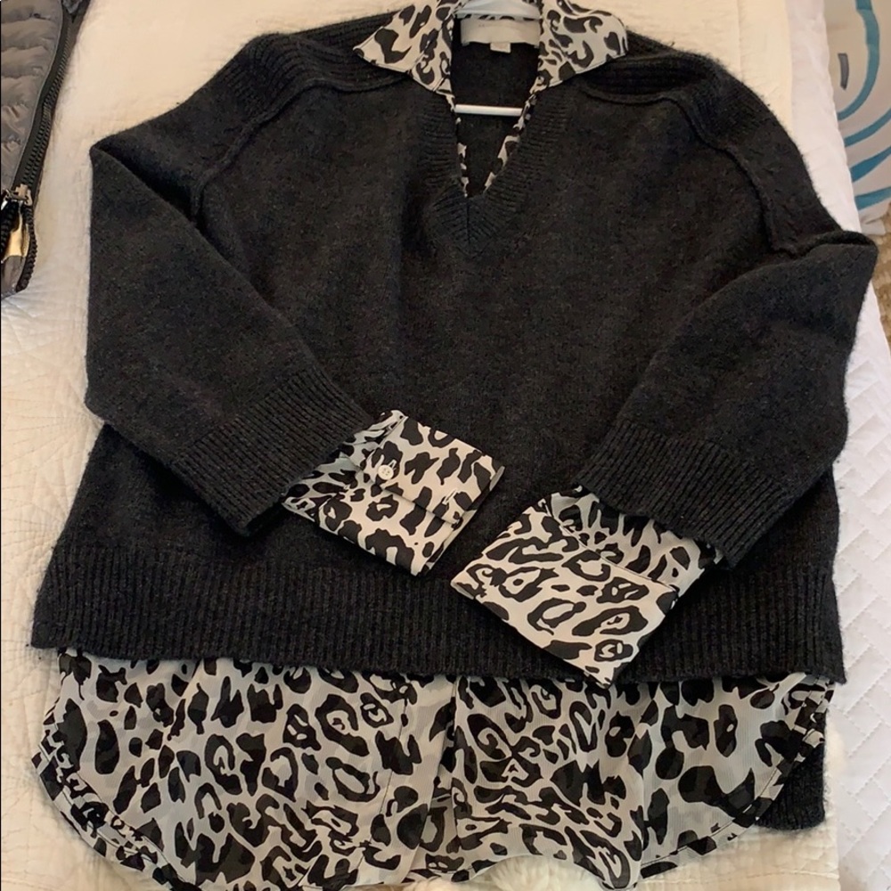 Brochu Walker charcoal grey wool v neck sz S